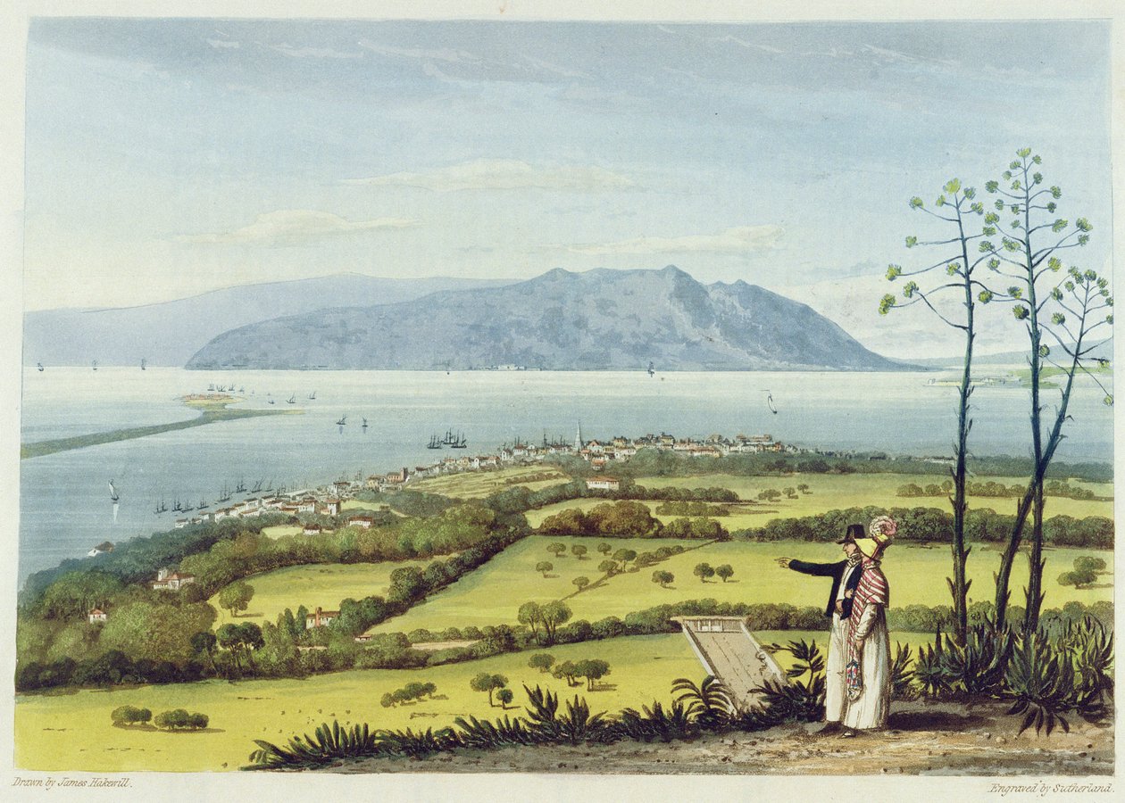 Kingston e Port Royal de Windsor Farm, de &39;A Pictureseque Tour da Ilha da Jamaica&39;, gravada por Thomas Sutherland, 1825 de James Hakewill