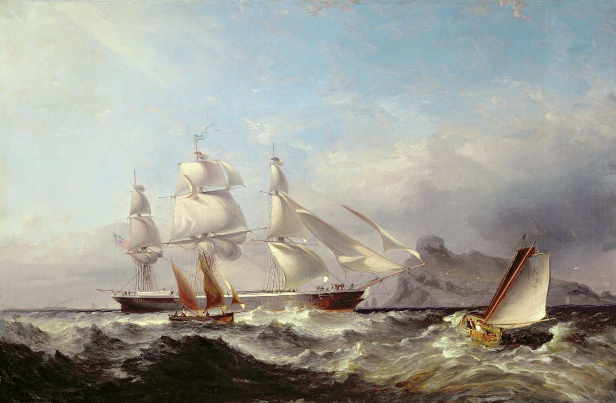 Um navio de Clipper fora do Farol de Mumbles, Swansea de James Harris of Swansea