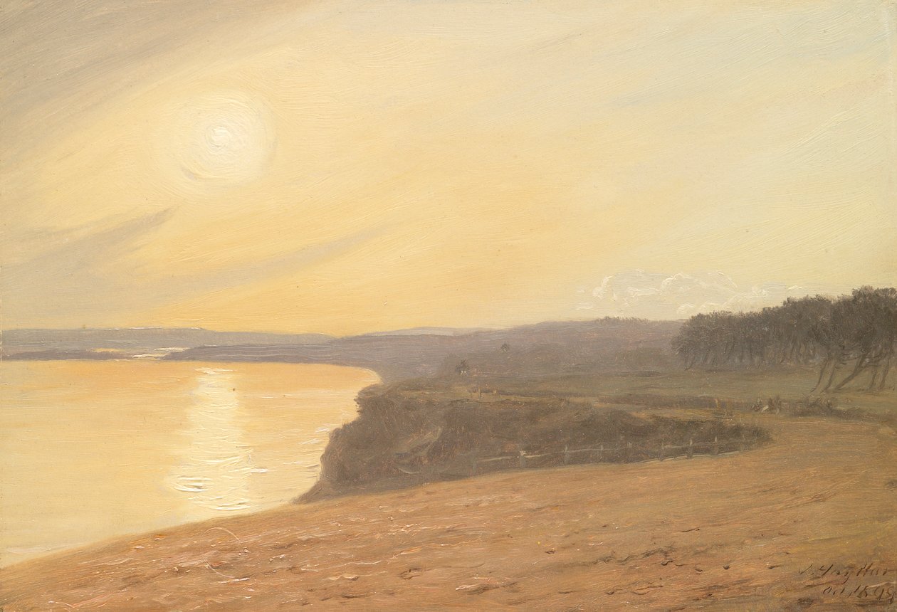 Pôr do sol, perto de Bournemouth, 1899 (óleo no cartão) de James Hayllar