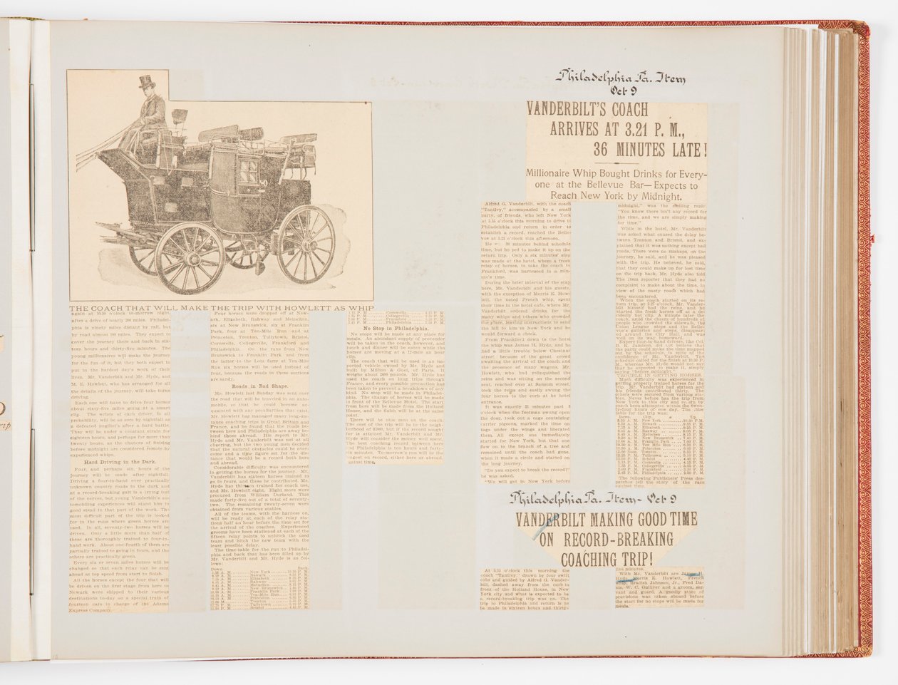 Scrapbook Comemorativo Documentando a Corrida de Treinadores Recordistas de 1901 de Nova York à Filadélfia e de volta de James Hazen Hyde