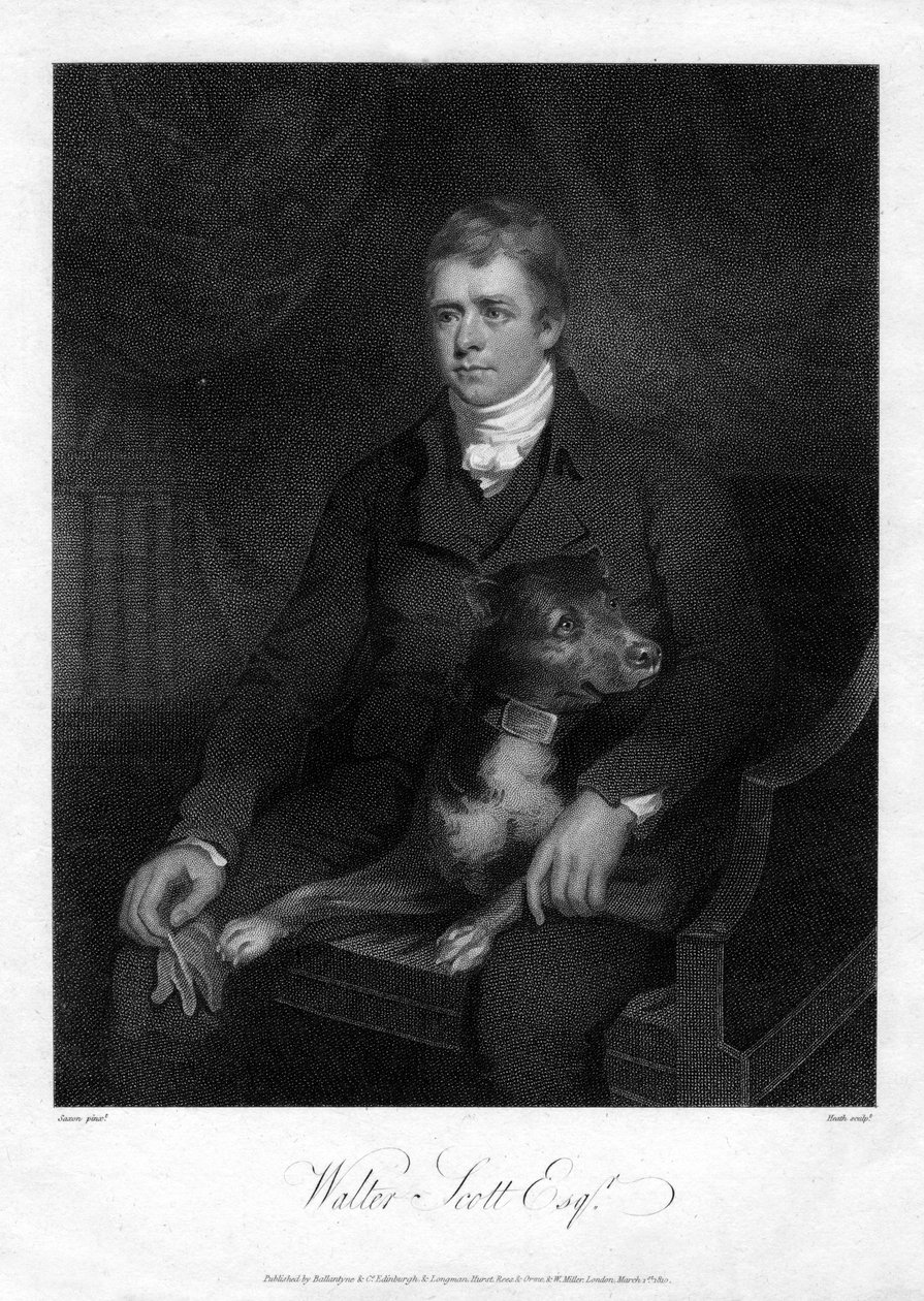 Sir Walter Scott, 1º Baronete, romancista e poeta histórico escocês prolífico, 1810 de James Heath