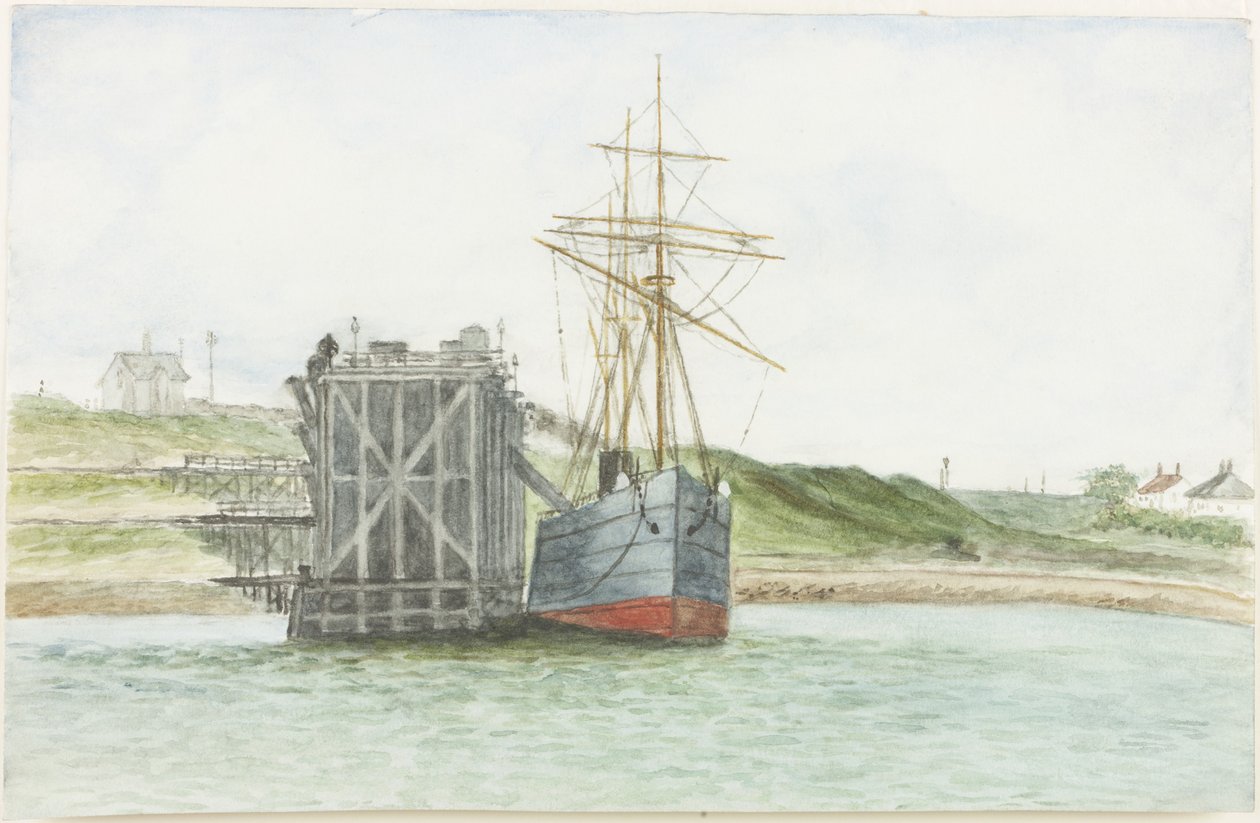 Albert Edward Docks. A SS Willkarnman (aguarela, bodycolour e lápis sobre papel) de James Henry Cleet