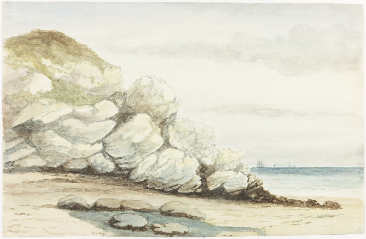Costa de Durham perto de Marsden (aquarela, bodycolour e lápis no papel no cartão) de James Henry Cleet