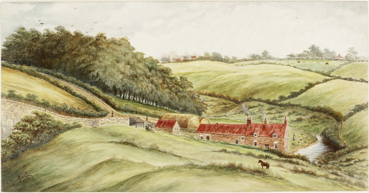 Fazenda Hedworth (aquarela, bodycolour e lápis sobre papel) de James Henry Cleet