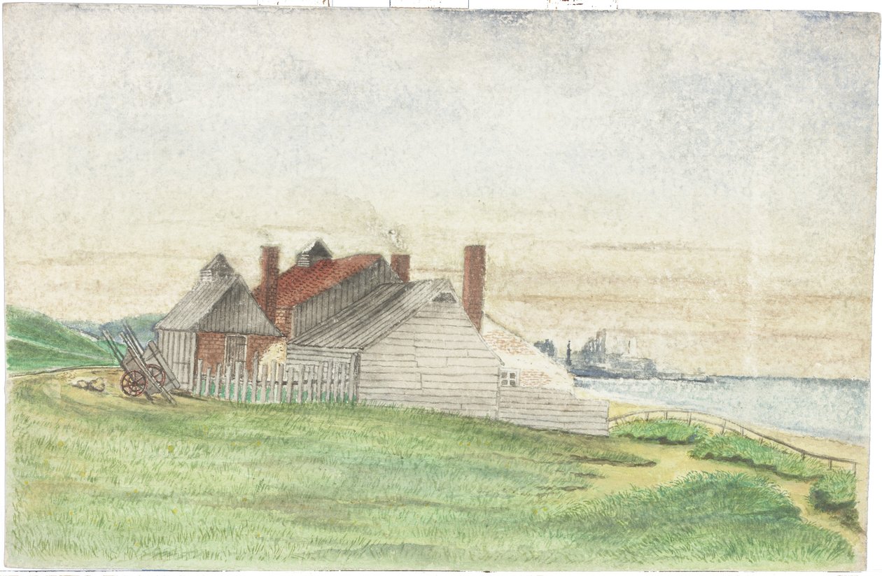 Herons Cottage (aquarela e bodycolour no cartão) de James Henry Cleet