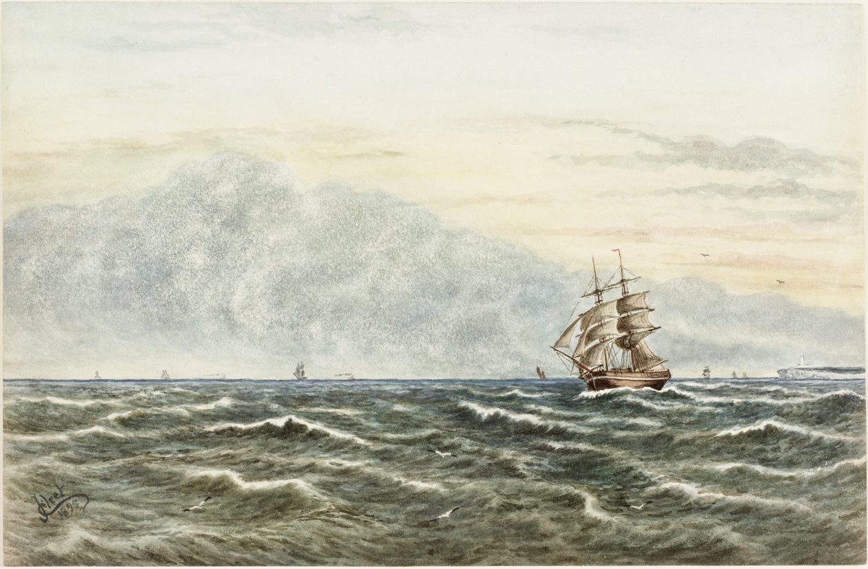 Envio cena fora Tynemouth (aquarela, bodycolour e lápis no papel) de James Henry Cleet