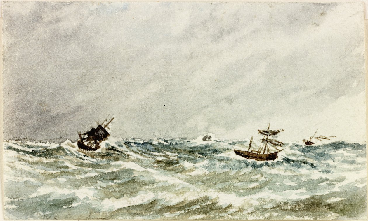 Tempestade no mar fora do Tyne (aquarela e bodycolour no papel) de James Henry Cleet