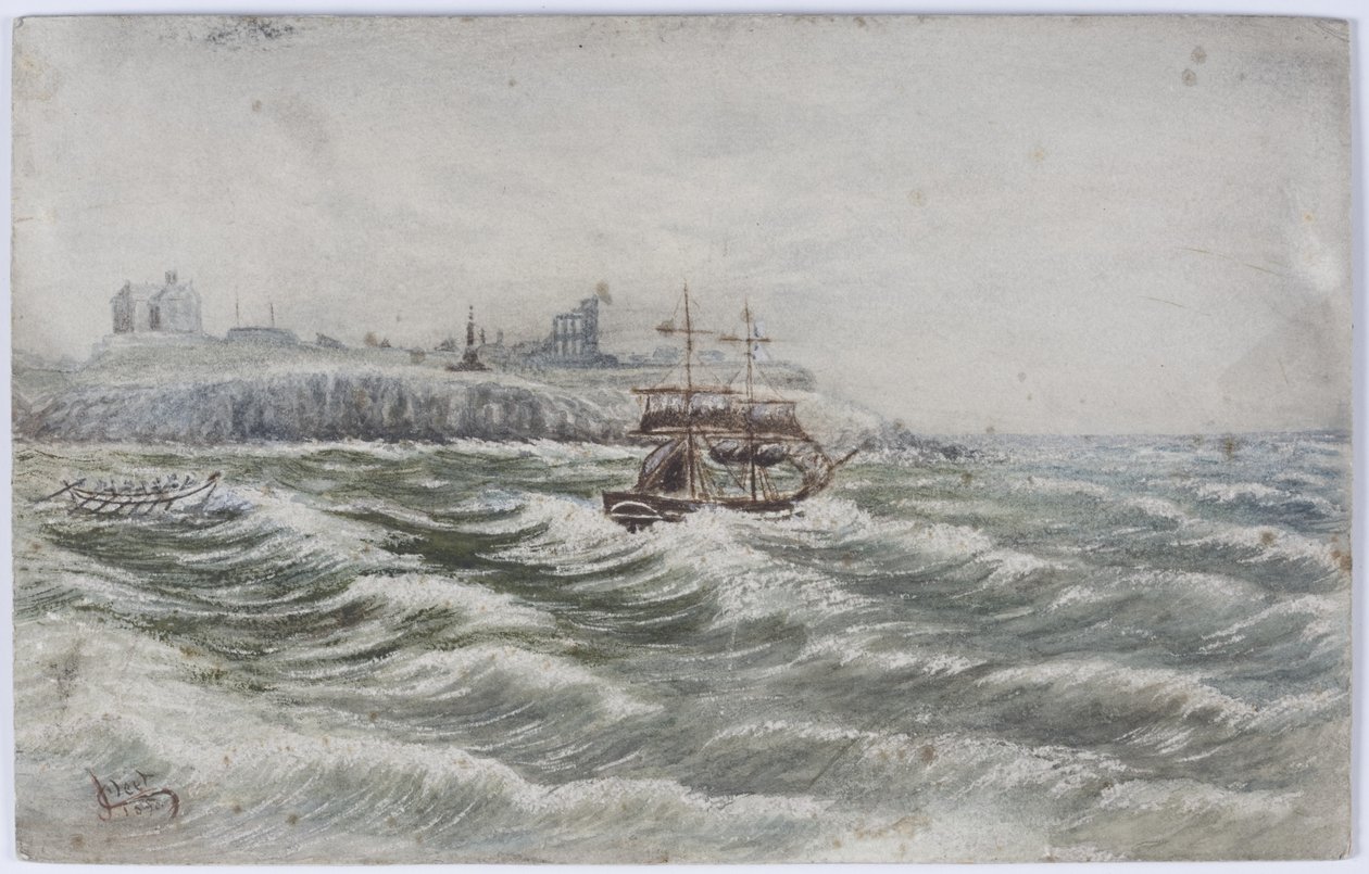 Encalhe do Beloy de Littlehampton e perda do Life Boat Tripulação do Tyne (aquarela, bodycolour e arranhando no papel) de James Henry Cleet