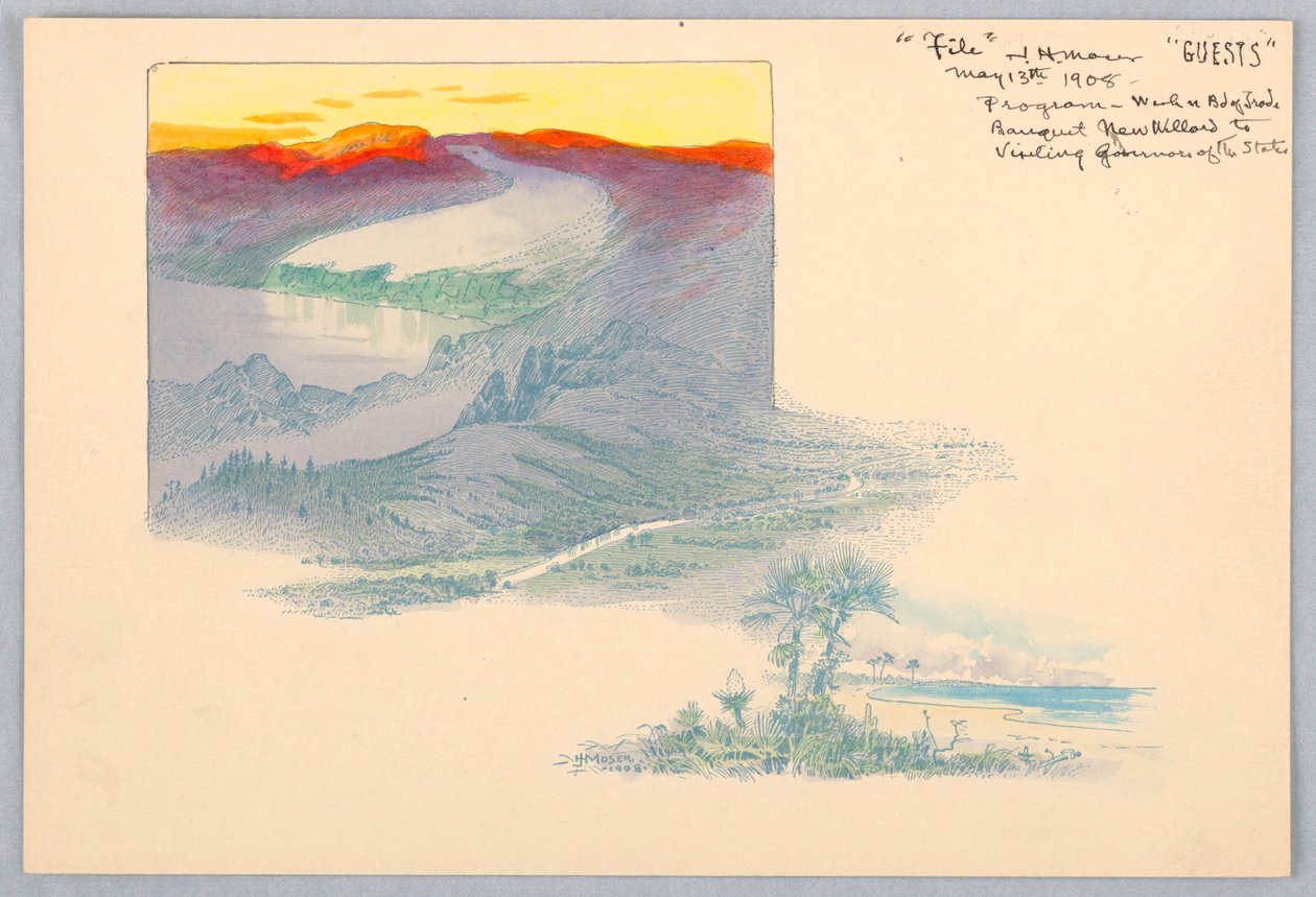 Três Paisagens, Prova Impressa para Design para Washington Board of Trade Dinner, 13 de maio de 1908 de James Henry Moser