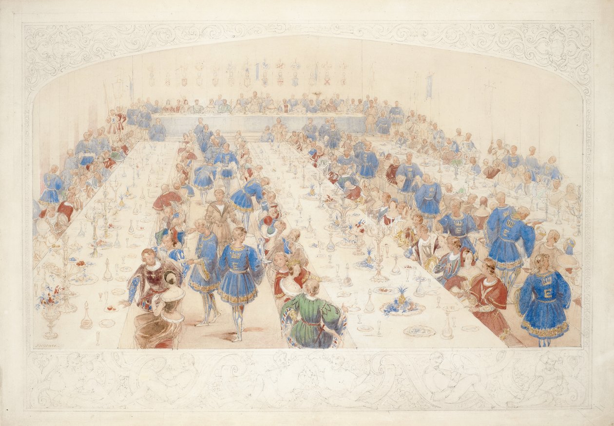 O Banquete, 1839 (lápis, wc e guache sobre papel) de James Henry Nixon