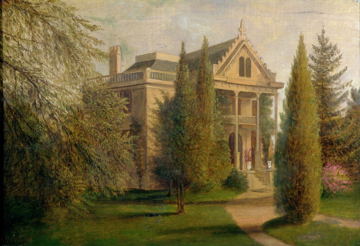 Vista, de, Dungan, casa senhorial, ilha staten, 1876 de James Henry Wright