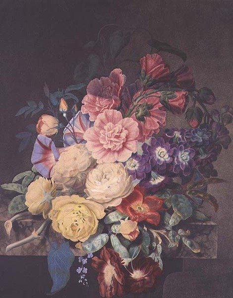 Hollyhocks e rosas de James Hewlett