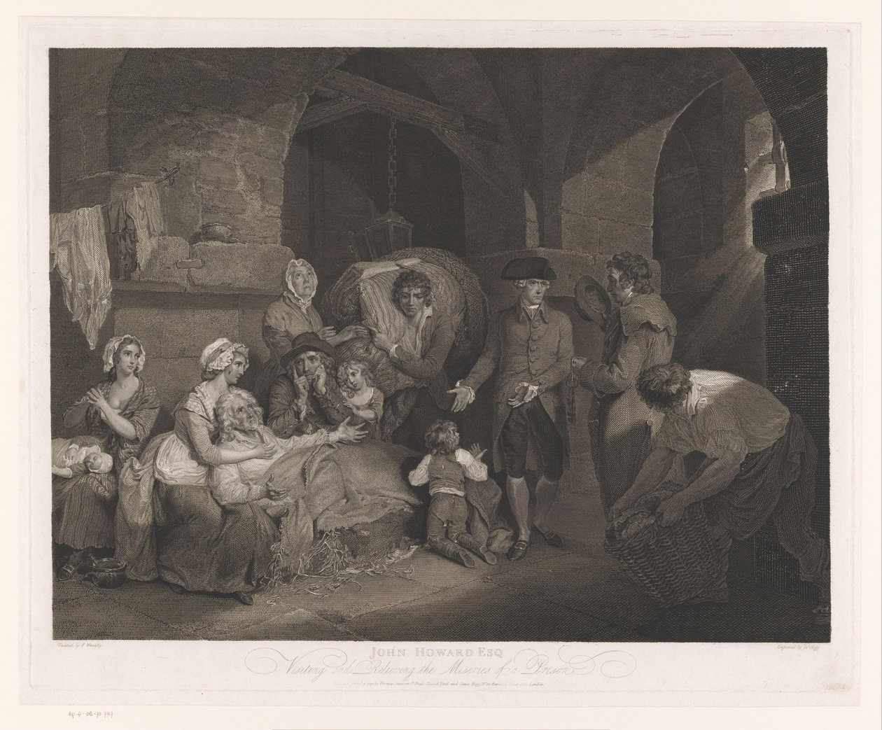 John Howard visitando uma família na prisão
John Howard Esq Visiting and Relieving the Miseries of a Prison (título sobre o objecto) de James Hogg