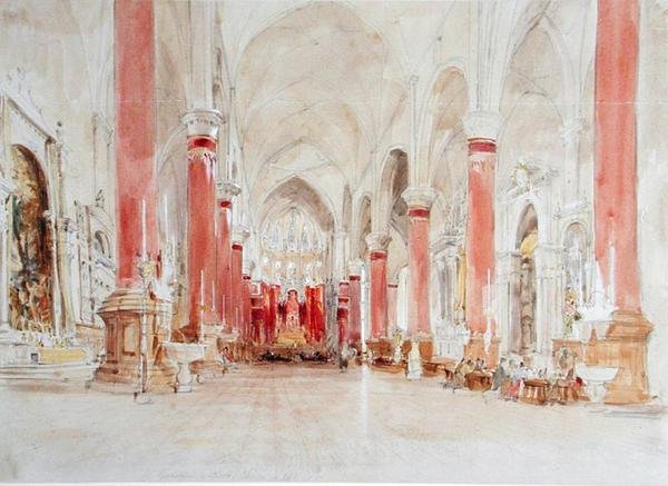 Interior da Igreja de San Giovanni e Paolo, Veneza (wc sobre grafite sobre papel) de James Holland