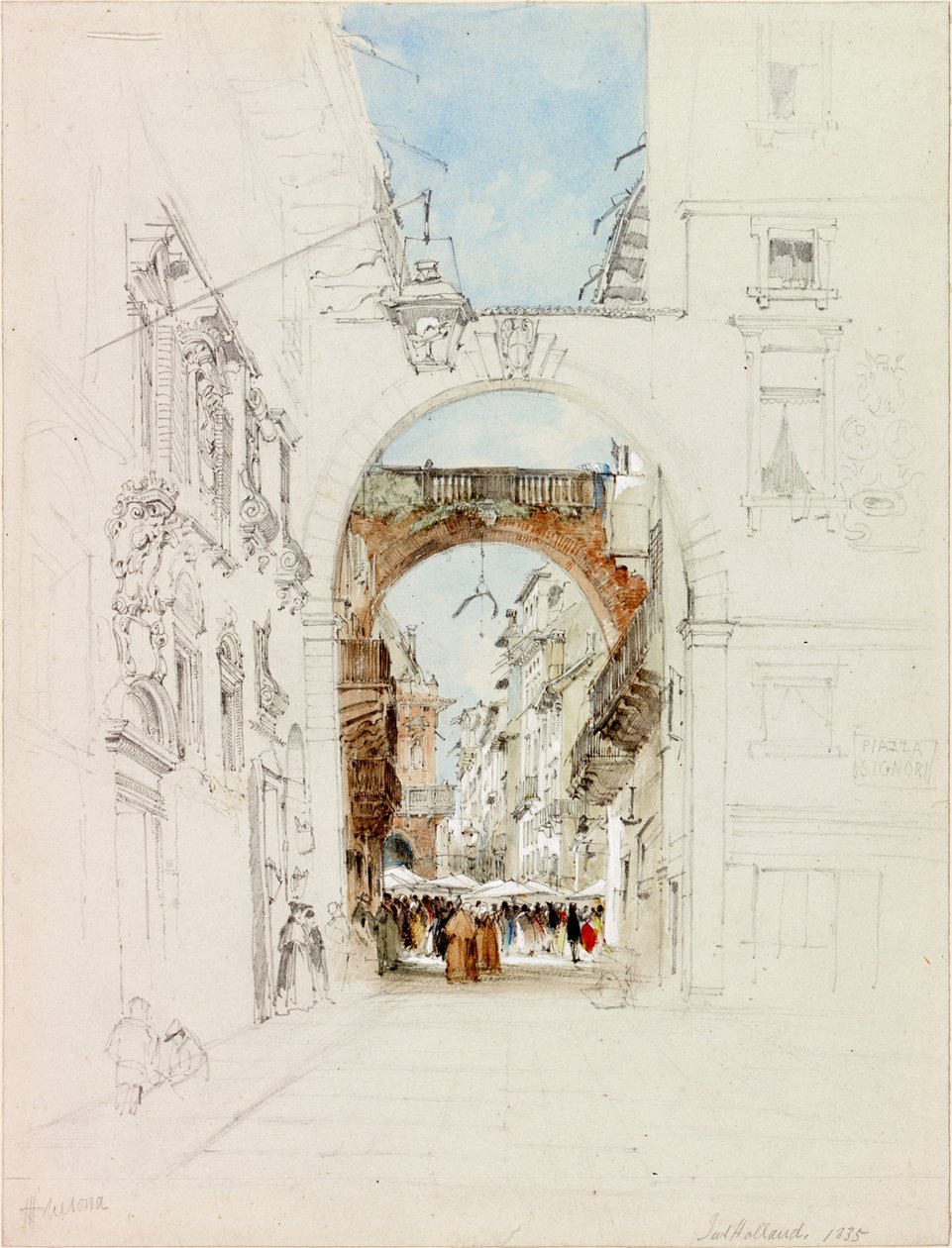 Piazza dei Signori, Verona (lápis e aquarela sobre papel (teceu)) de James Holland