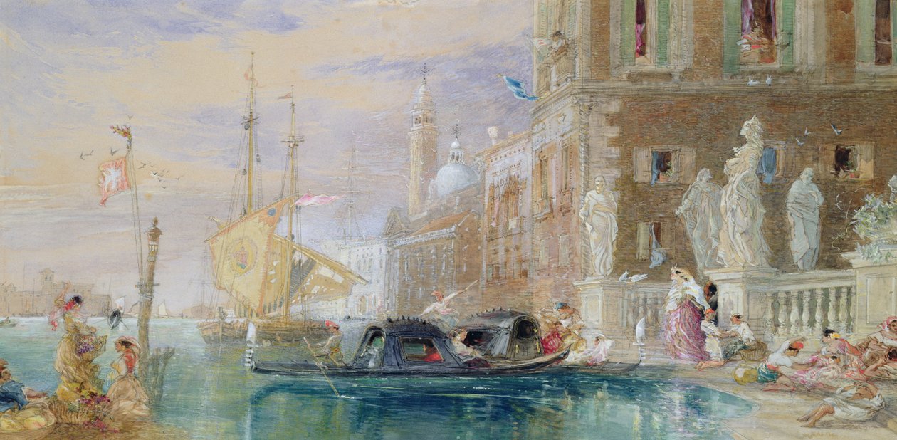 São Jorge, Veneza, c.1860 (wc, guache e lápis sobre papel) de James Holland