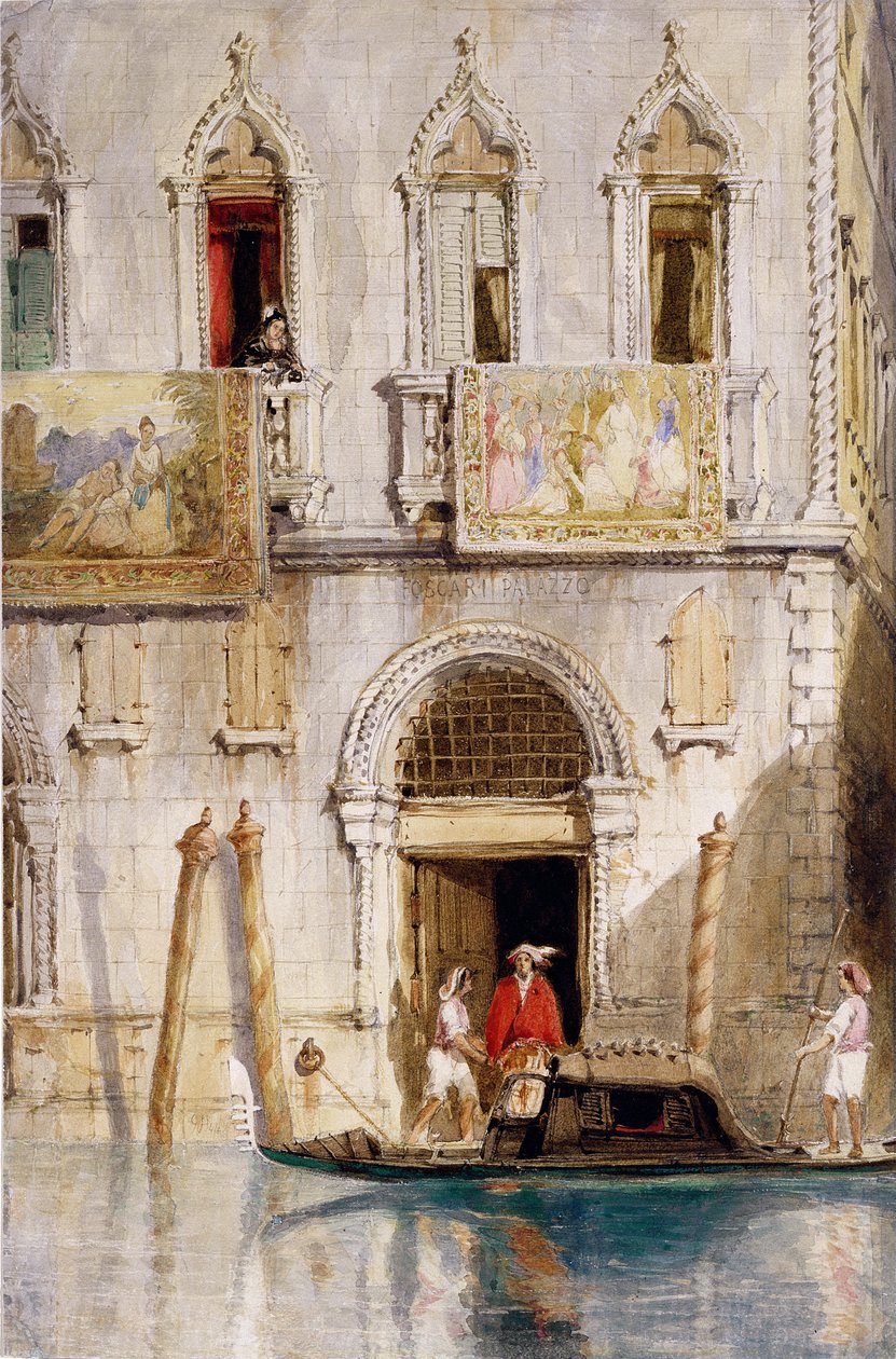 Os Passos do Palazzo Foscari, Veneza, 1844 (lápis, tinta, guache e wc no papel) de James Holland
