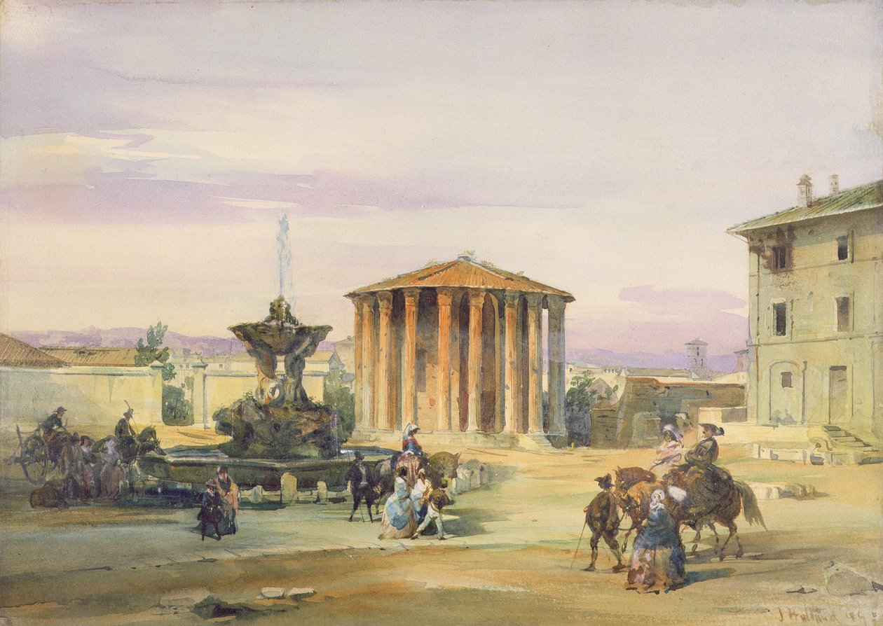 O Templo de Vesta, Roma, 1849 (wc sobre grafite sobre papel) de James Holland