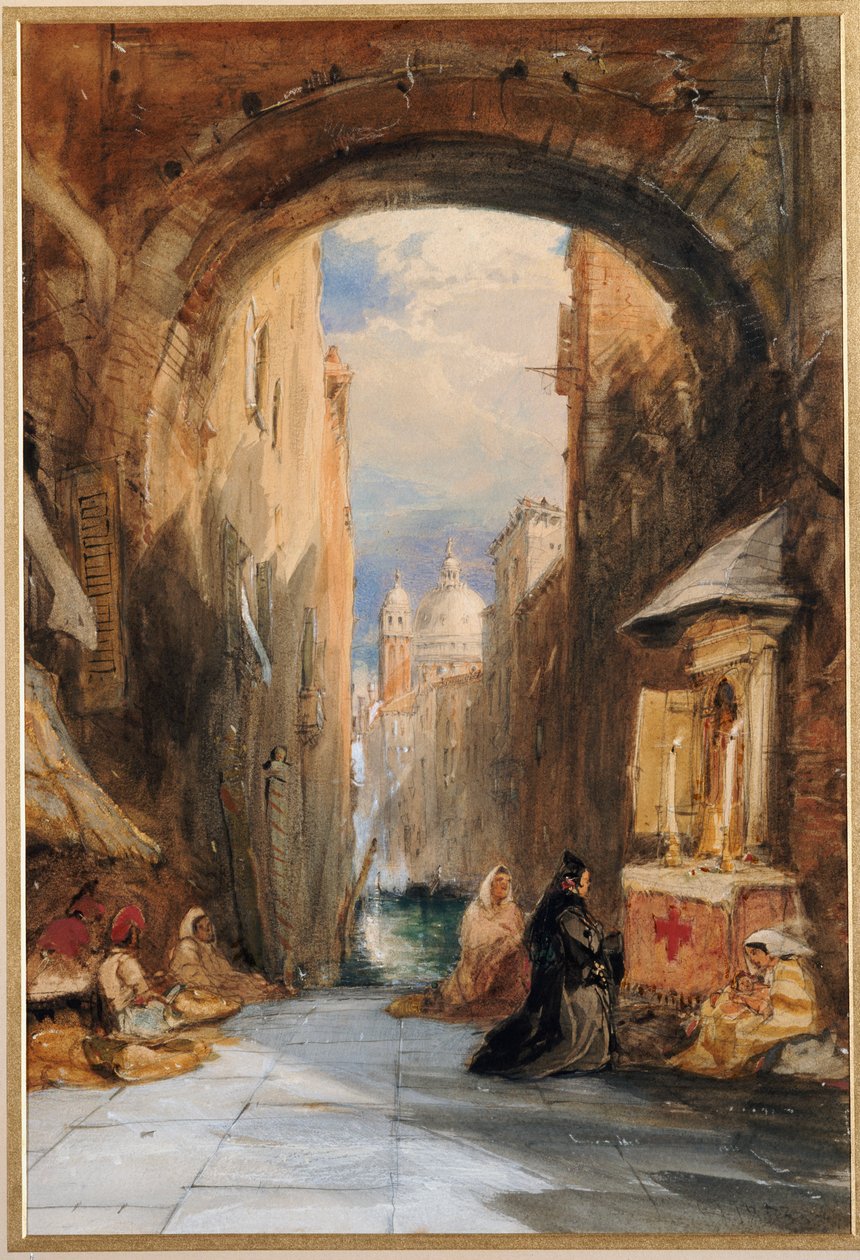 Veneza: uma Edicola sob um arco, com Santa Maria della Salute à distância, 1853 de James Holland