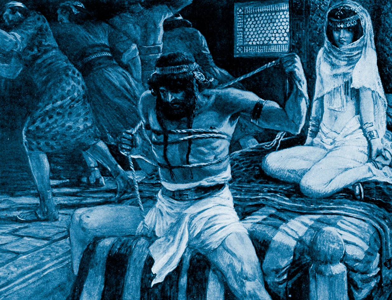 Sansão quebra as cordas por J James Tissot - Bíblia de James Jacques Joseph (after) Tissot