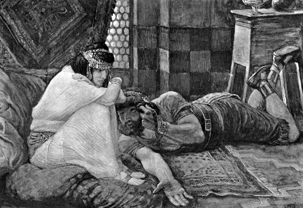 Sansão revela seu segredo para Dalila - Bíblia de James Jacques Joseph (after) Tissot