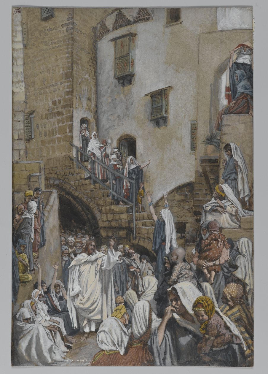 Uma mulher grita na multidão, ilustração da vida de nosso Senhor Jesus Cristo, 1886-94 (wc sobre grafite no papel) de James Jacques Joseph Tissot