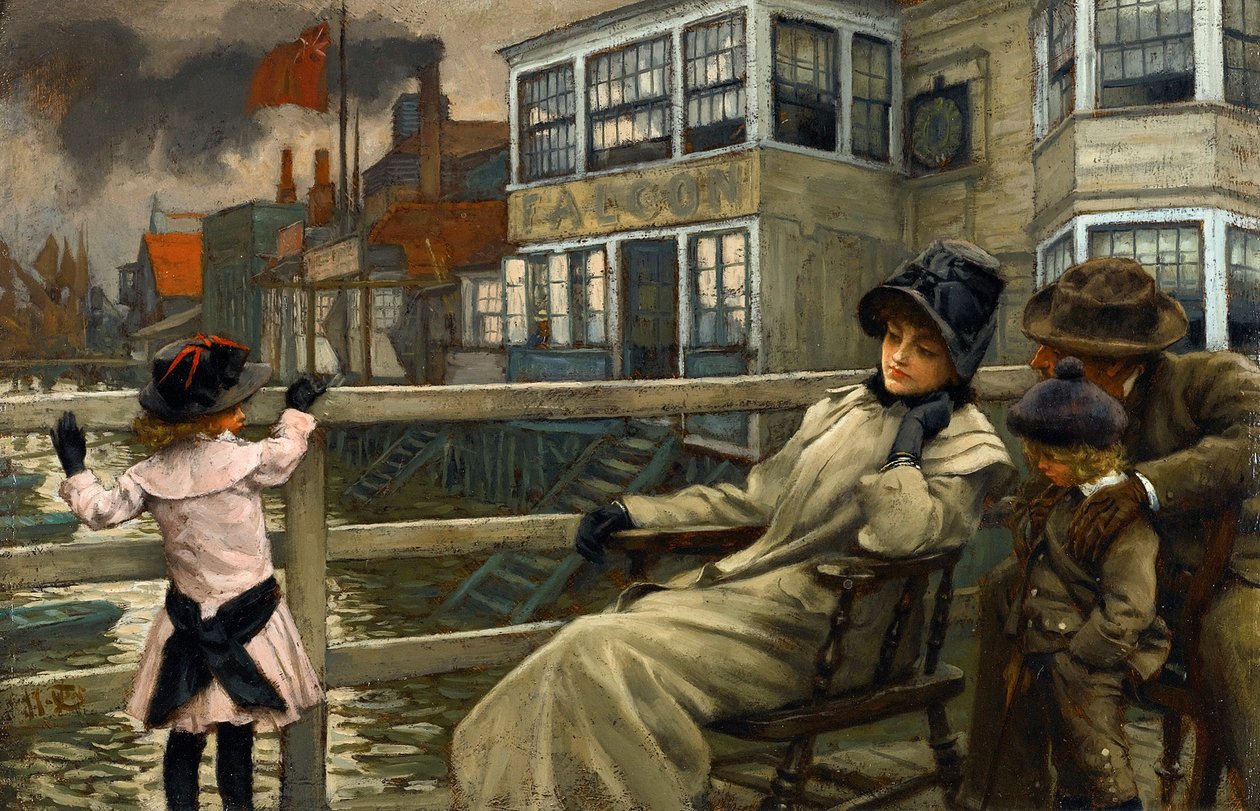 Arte académica : À espera do ferry par Tissot, James Jacques Joseph (1836-1902). Óleo sobre madeira, 22,5x32,5. Coleção Particular de James Jacques Joseph Tissot