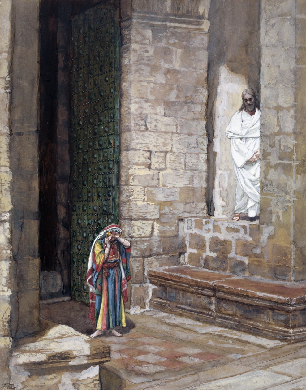 E Jesus foi deixado sozinho e havia uma mulher no meio, ilustração para a vida de Cristo, c.1886-94 (wc e guache no cartão) de James Jacques Joseph Tissot