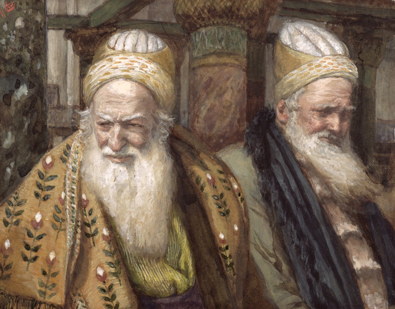 Anás e Caifás, ilustração para A Vida de Cristo, c.1886-94 (wc e guache sobre papelão) de James Jacques Joseph Tissot