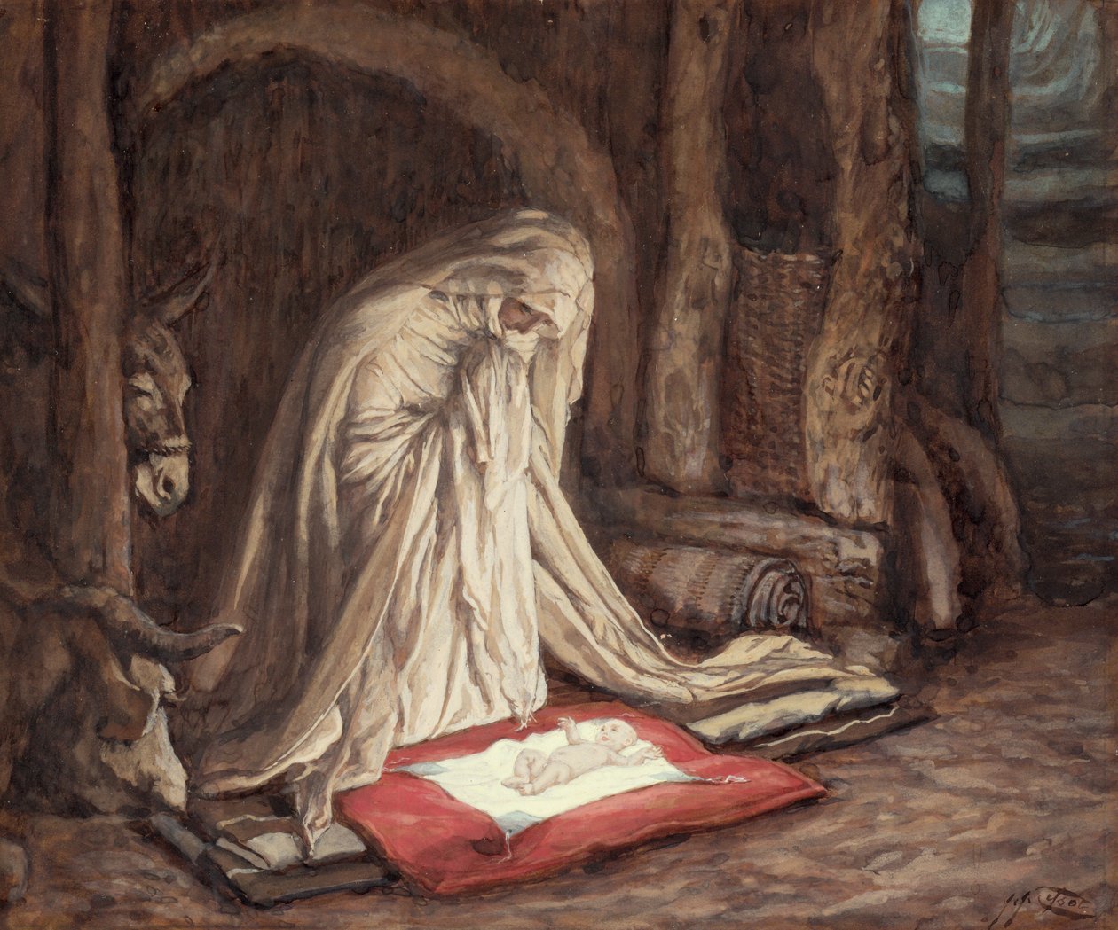 Nascimento de Nosso Senhor Jesus Cristo, ilustração para A Vida de Cristo, c.1886-94 (guache sobre papelão) de James Jacques Joseph Tissot