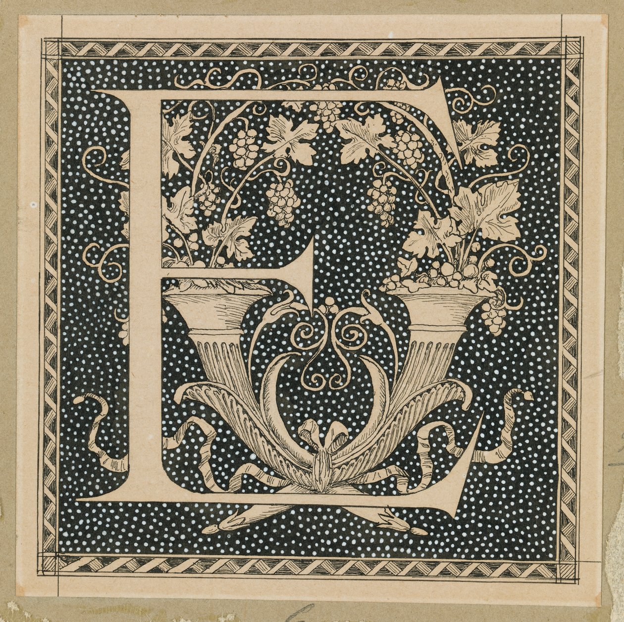 Letra maiúscula E, ilustração da vida de nosso Senhor Jesus Cristo (tinta no papel) de James Jacques Joseph Tissot