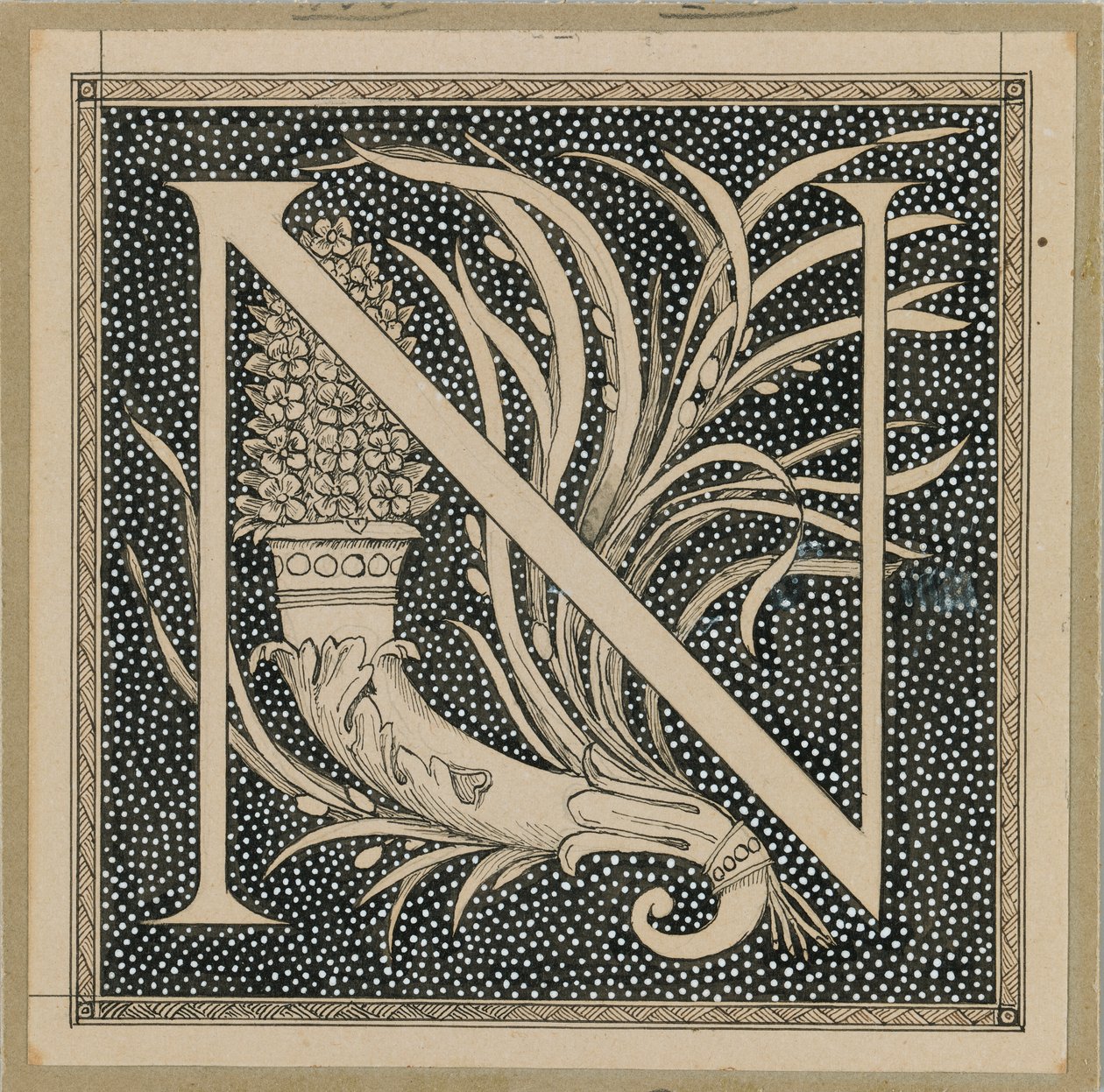 Letra maiúscula N, ilustração da vida de nosso Senhor Jesus Cristo (tinta sobre papel) de James Jacques Joseph Tissot