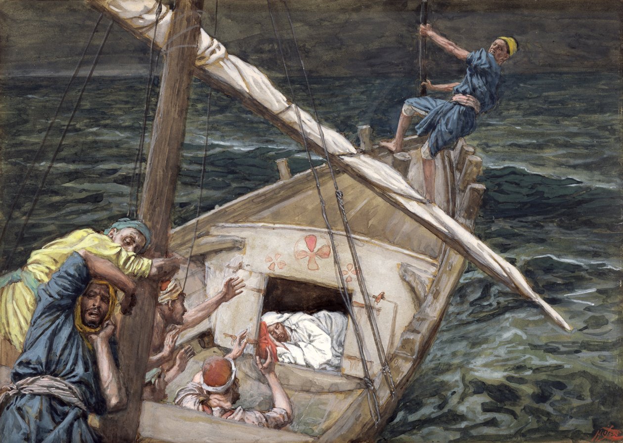 Cristo dormindo durante a tempestade, ilustração para a vida de Cristo, c.1886-94 (wc & guache no cartão) de James Jacques Joseph Tissot