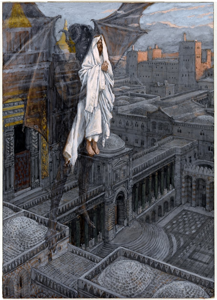 Cristo Levante até um Pináculo do Templo, ilustração para A Vida de Cristo, c.1884-96 (wc e guache no cartão) de James Jacques Joseph Tissot