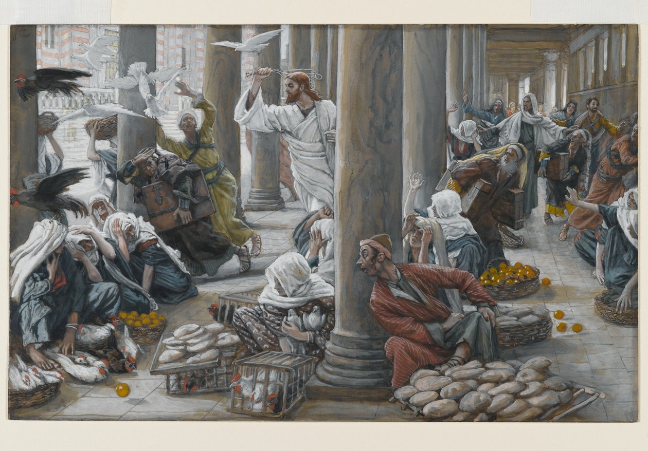 Cristo, expulsando-os que vendidos e comprados do templo, ilustração para a vida de Cristo, c.1884-96 (wc & guache no cartão) de James Jacques Joseph Tissot