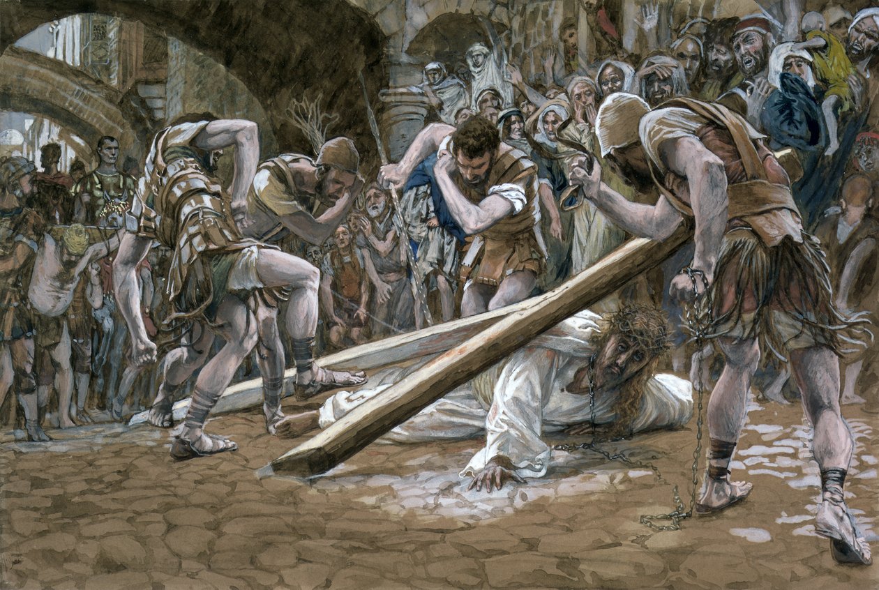 Cristo cai abaixo da cruz, ilustração para a vida de Cristo, c.1884-96 (wc & guache no cartão) de James Jacques Joseph Tissot