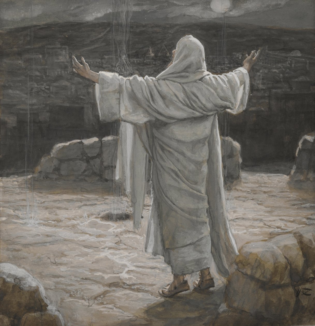 Cristo Retira-se para a Montanha à Noite, ilustração da Vida de Nosso Senhor Jesus Cristo, 1886-94 (wc sobre grafite sobre papel) de James Jacques Joseph Tissot