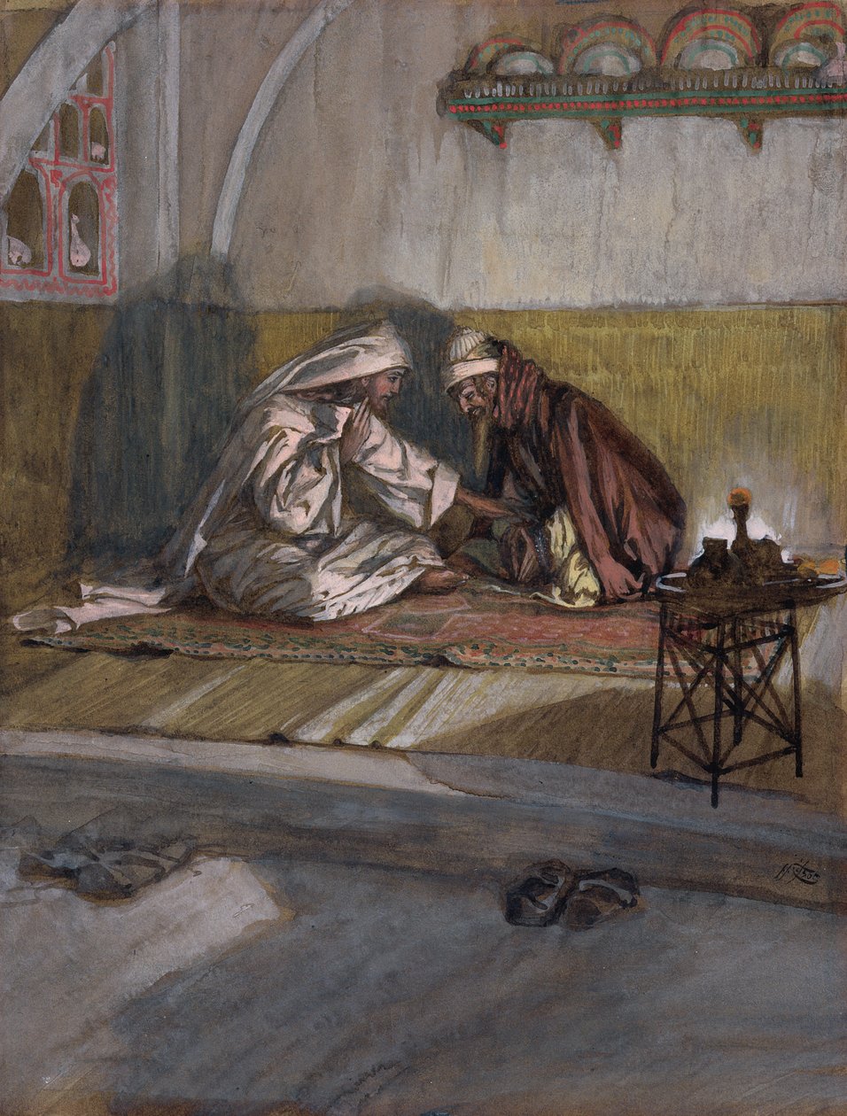 Cristo fala com Nicodemos, ilustração para A Vida de Cristo, c.1886-94 (wc e guache sobre papelão) de James Jacques Joseph Tissot
