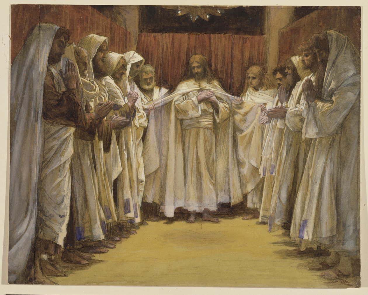 Cristo com os doze apóstolos, ilustração para a vida de Cristo, c.1886-96 (guache sobre papelão) de James Jacques Joseph Tissot