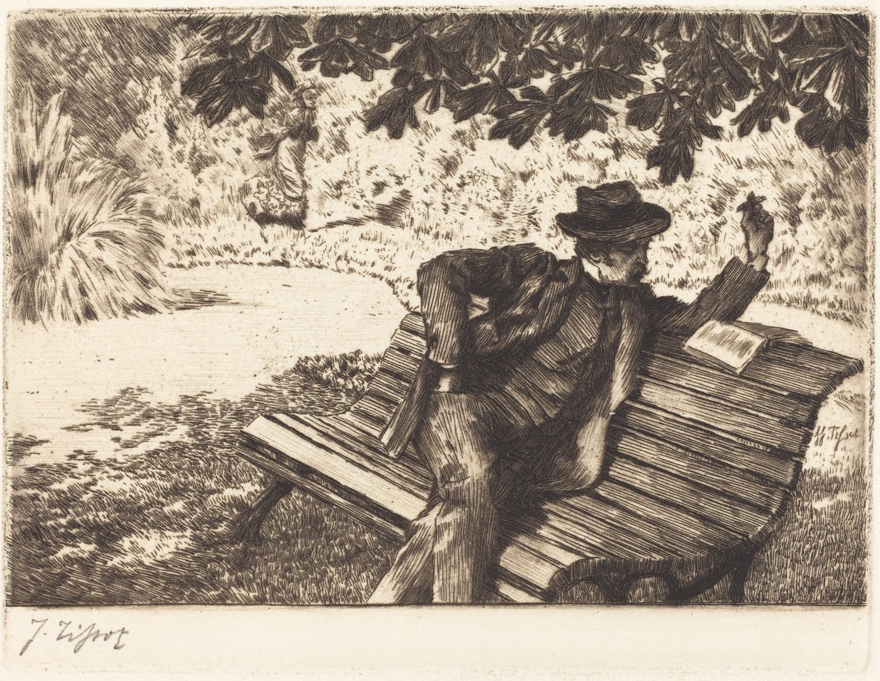 Denoisel a ler no jardim de James Jacques Joseph Tissot