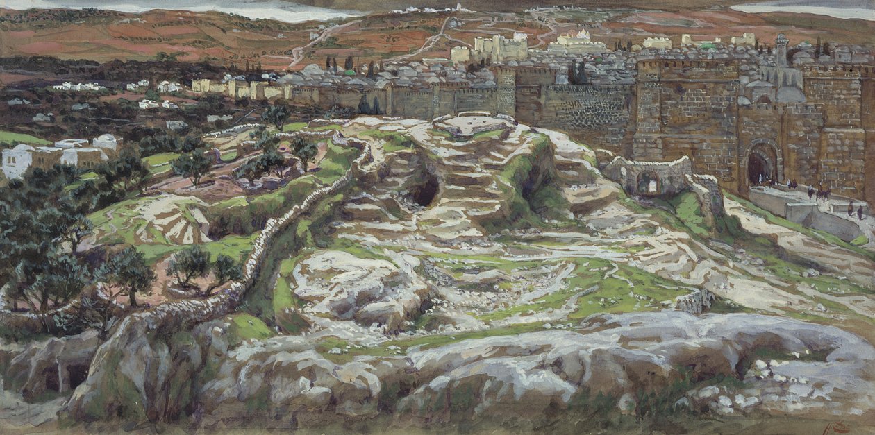 Gólgota e o Santo Sepulcro em nosso tempo de senhores, ilustração para a vida de Cristo, c.1886-94 (wc e guache sobre papelão) de James Jacques Joseph Tissot