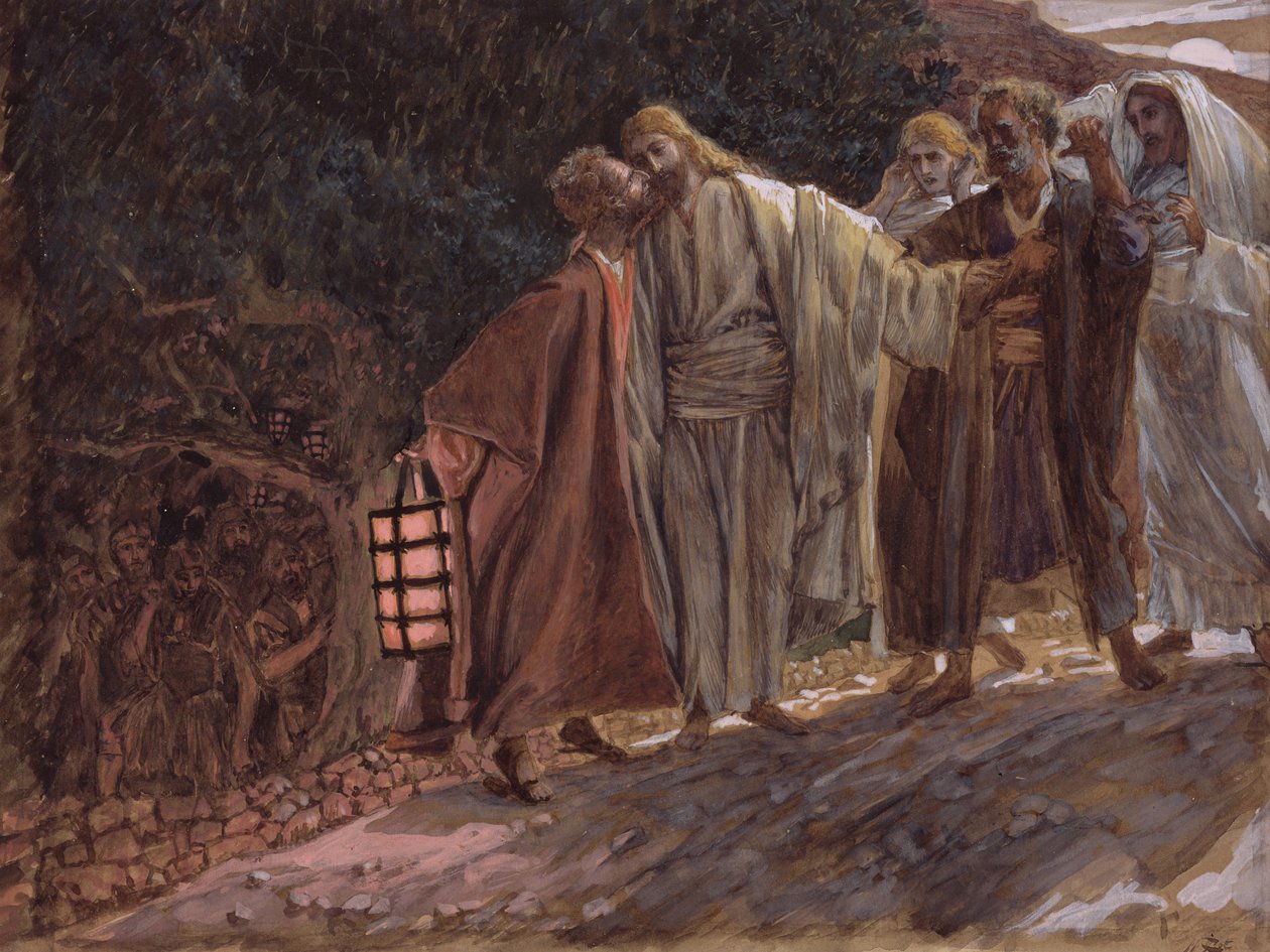 Salve Mestre, e Ele O Beijou, ilustração para A Vida de Cristo, c.1886-94 (wc e guache no cartão) de James Jacques Joseph Tissot
