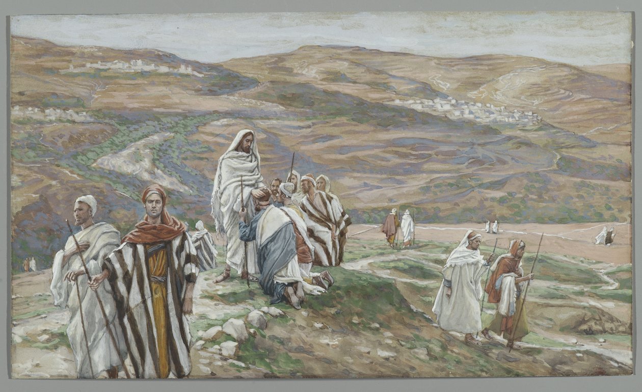 Ele os enviou Dois a Dois, ilustração da Vida de Nosso Senhor Jesus Cristo, 1886-96 (wc sobre grafite sobre papel) de James Jacques Joseph Tissot
