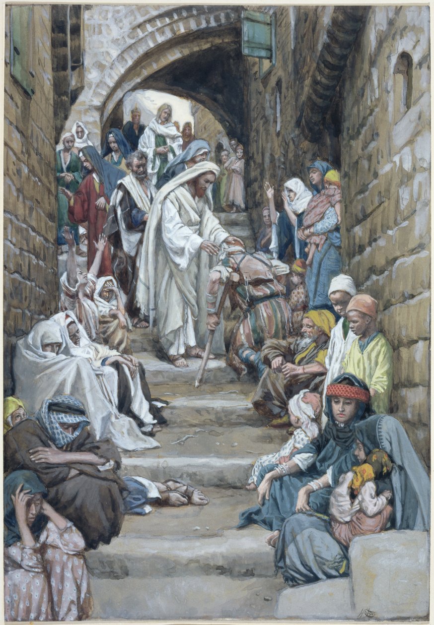 Nas Aldeias, os Enfermos foram Trazidos para Ele, ilustração para A Vida de Cristo, c.1886-94 (wc e guache sobre papelão) de James Jacques Joseph Tissot