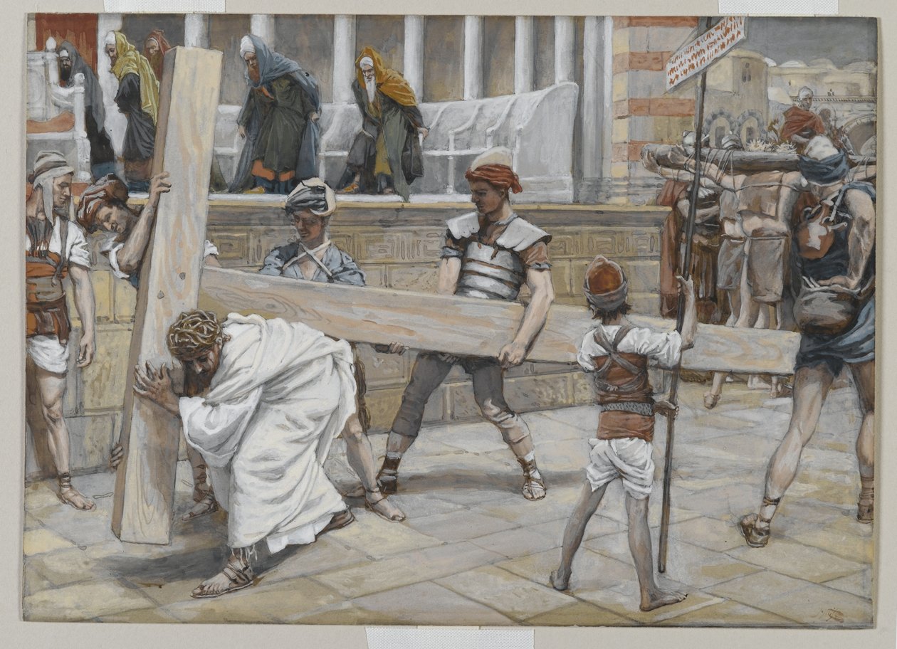 Jesus carregando a cruz, ilustração da vida de nosso Senhor Jesus Cristo, 1886-94 (wc sobre grafite no papel) de James Jacques Joseph Tissot