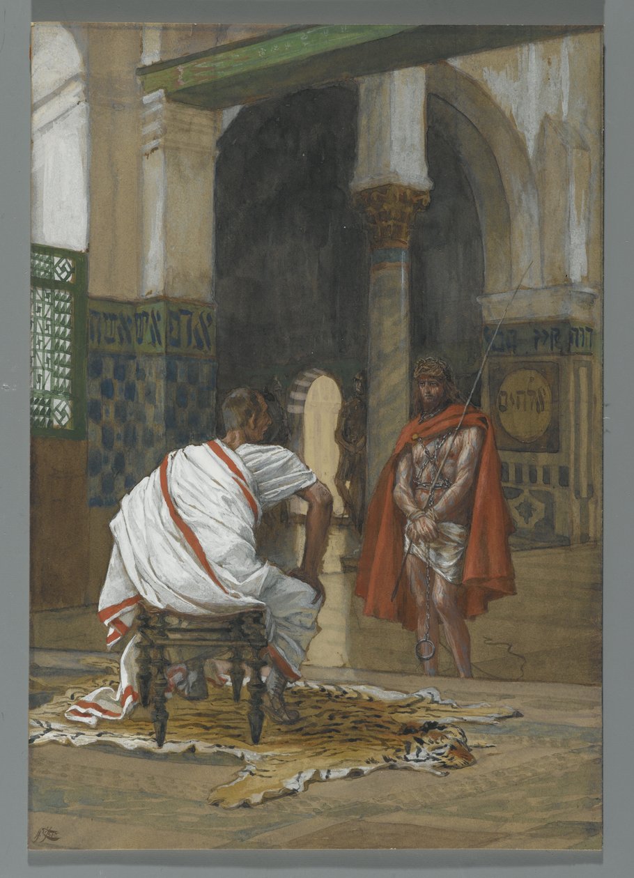 Jesus Antes de Pilatos - Segunda Entrevista, ilustração da Vida de Nosso Senhor Jesus Cristo, 1886-94 (wc sobre grafite sobre papel) de James Jacques Joseph Tissot