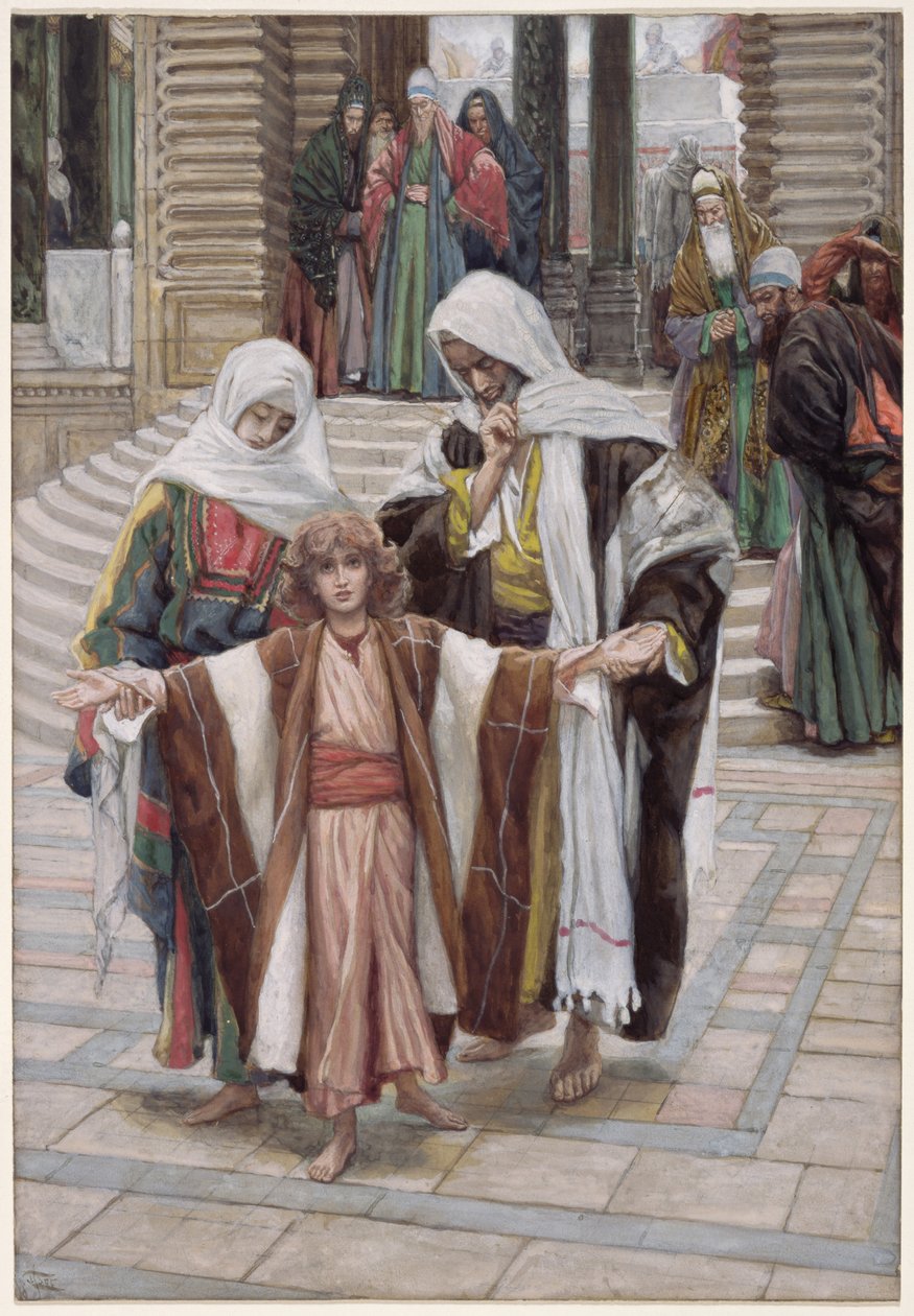 Jesus encontrado no templo, ilustração para a vida de Cristo, c.1886-94 (wc e guache no cartão) de James Jacques Joseph Tissot
