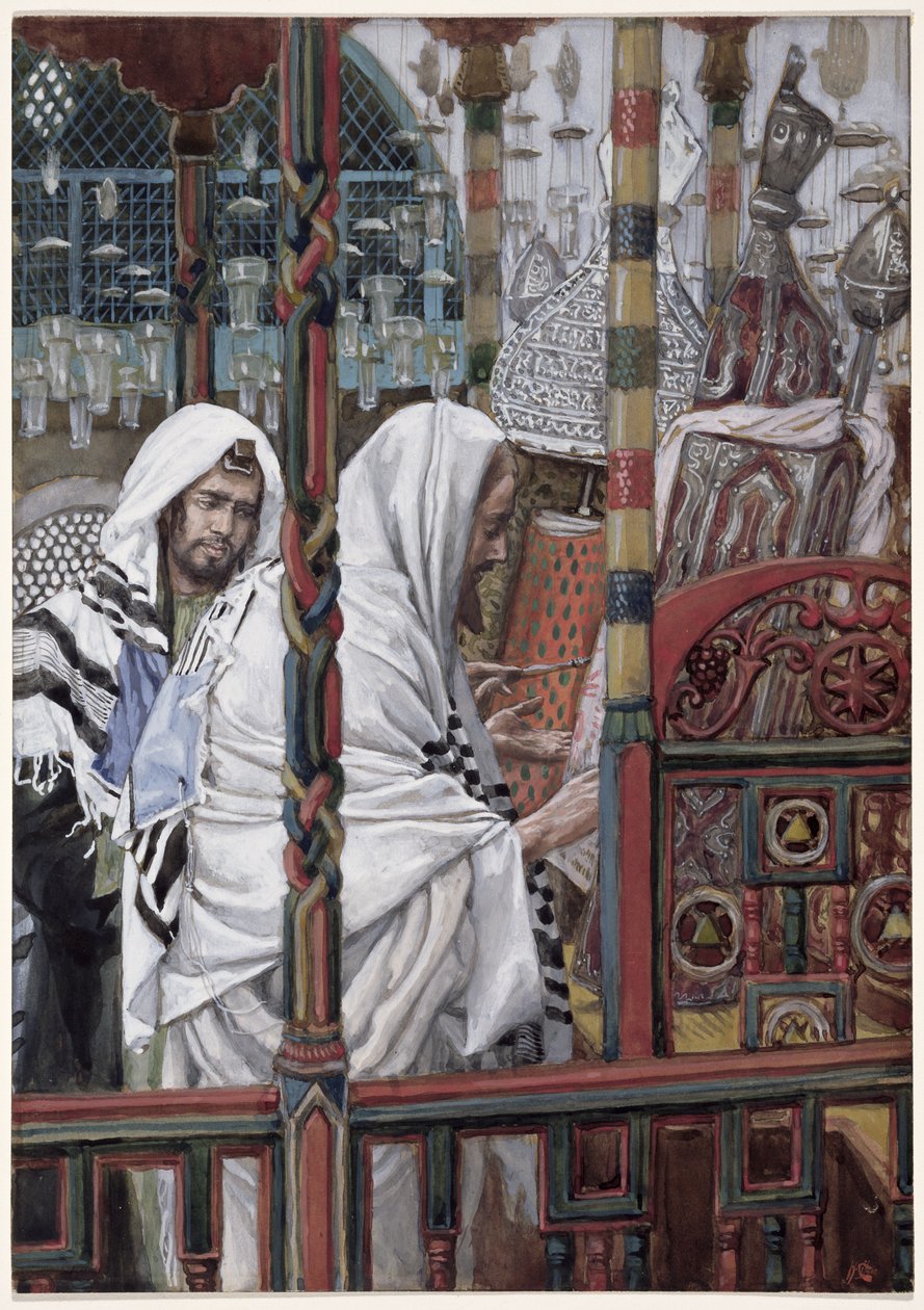 Jesus ensinando na sinagoga, ilustração para a vida de Cristo, c.1886-94 (wc & guache no cartão) de James Jacques Joseph Tissot