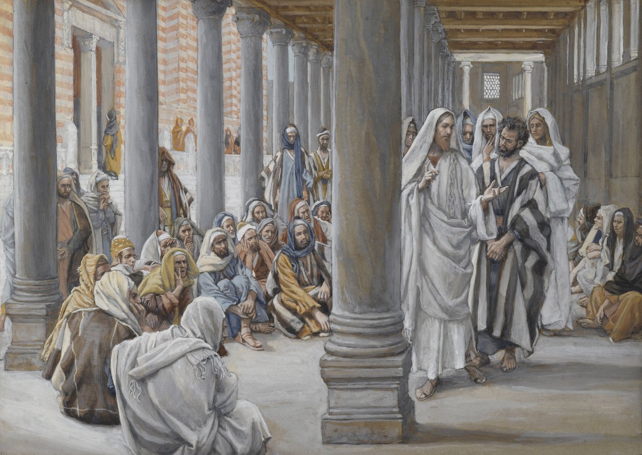 Jesus Anda no Pórtico de Salomão, ilustração da Vida de Nosso Senhor Jesus Cristo, 1886-96 (wc sobre grafite sobre papel) de James Jacques Joseph Tissot