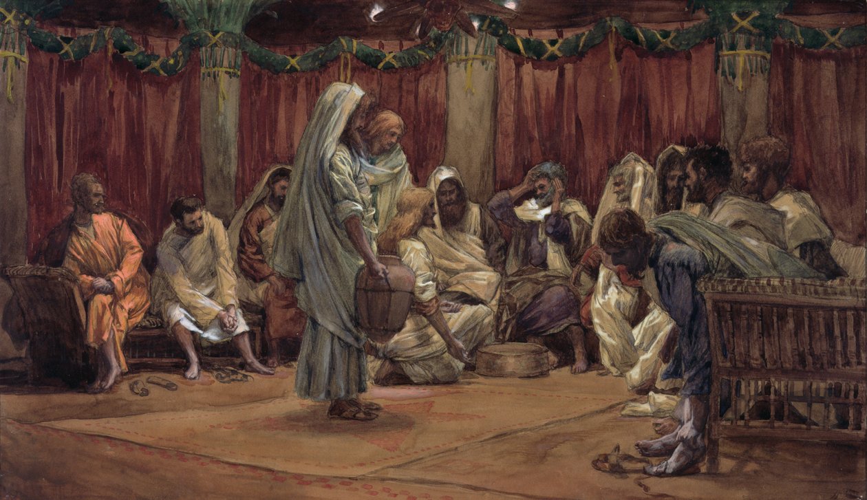 Jesus, lavando os pés de discípulos, ilustração para a vida de Cristo, c.1886-94 (wc & guache sobre papelão) de James Jacques Joseph Tissot